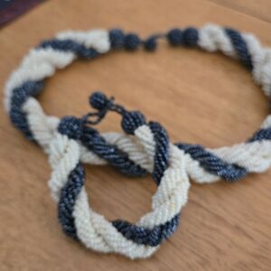 Black and Cream Beaded Necklace and Bracelet Set